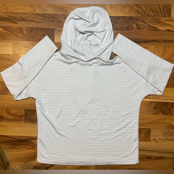 Rae Dunn Women's GOOD VIBES Soft Hoodie Sweatshirt Pale Sage Striped Size XS - Picture 8 of 8